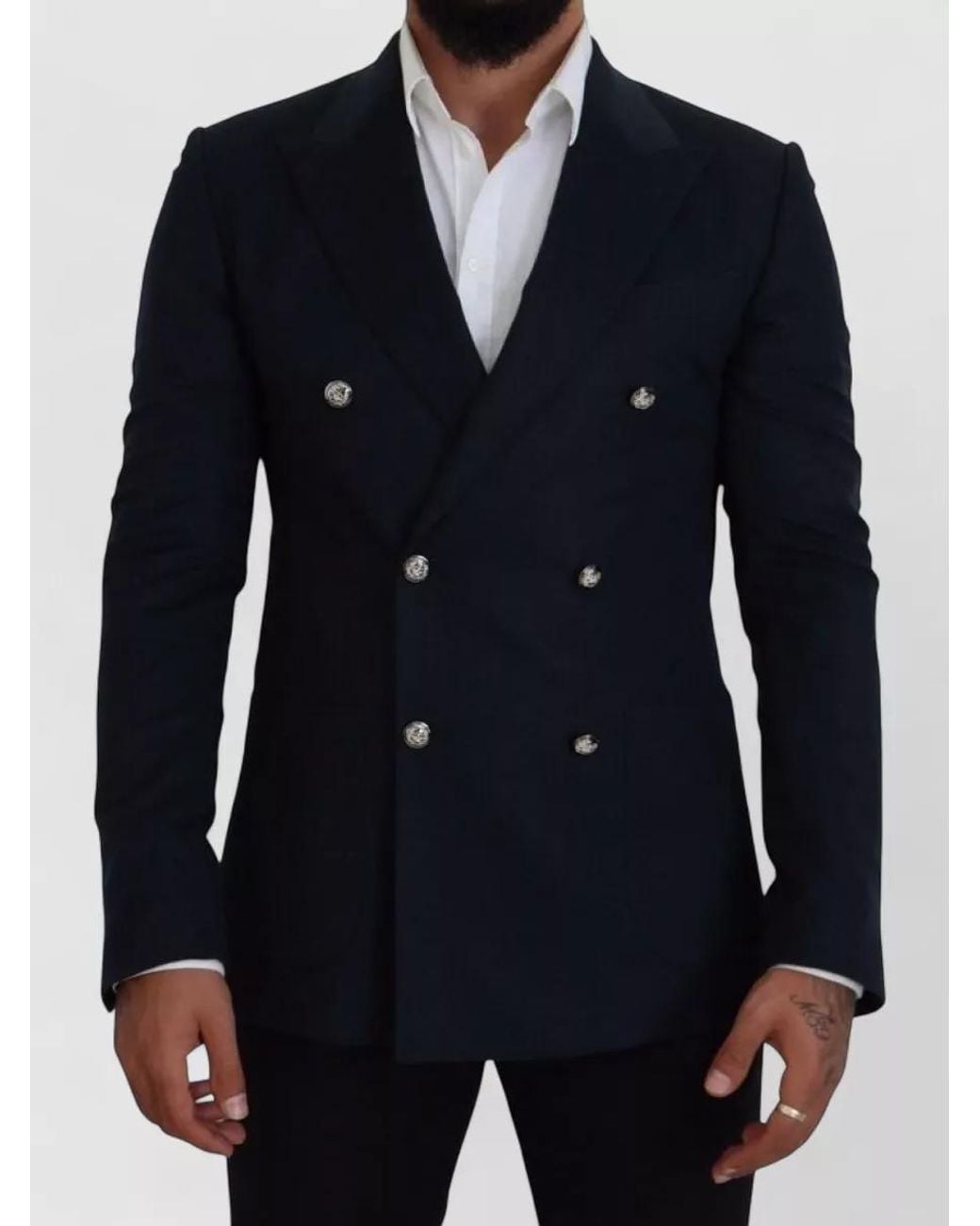 Dolce & Gabbana Blue Cashmere Silk Double Breasted Blazer for men