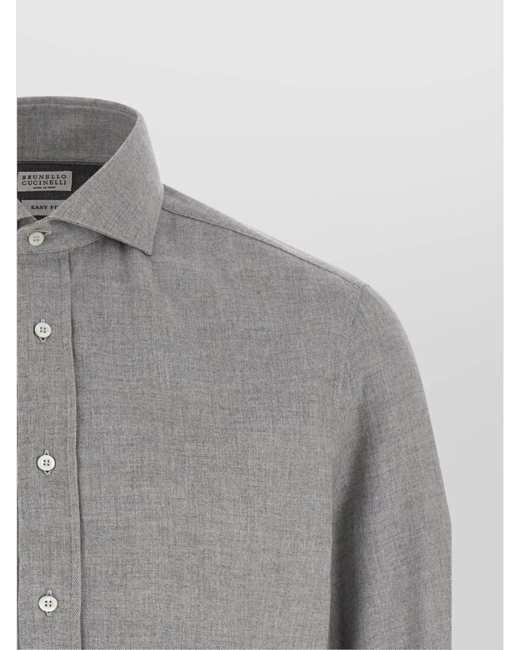 Brunello Cucinelli Gray Long Sleeve Button-Down Collar Cotton Shirt for men
