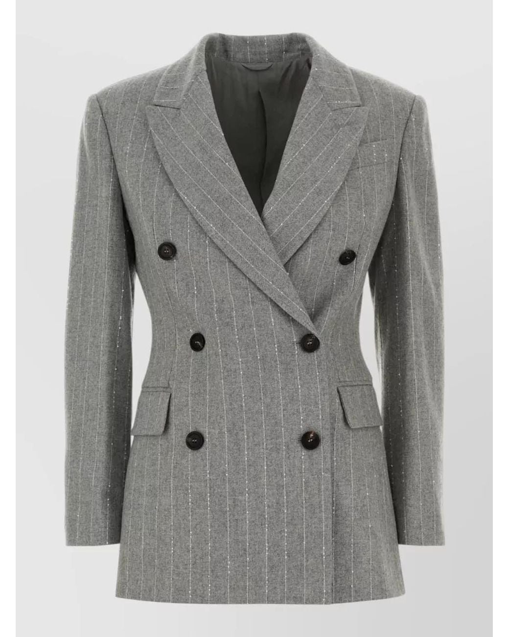 Brunello Cucinelli Gray Embroidered Stretch Wool Blend Blazer