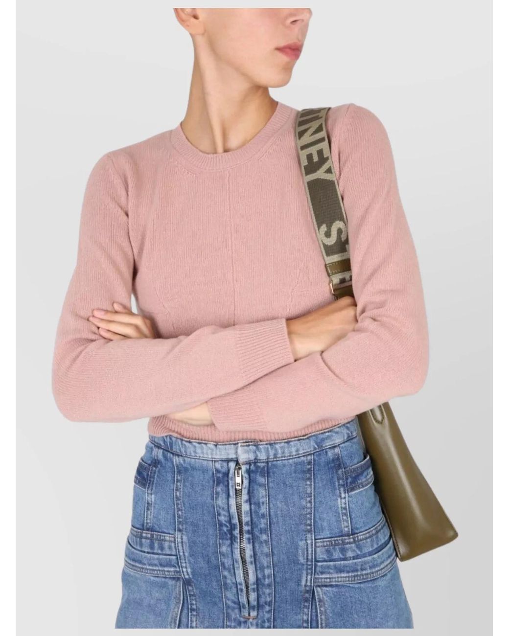 Stella McCartney Blue Ribbed Cross-Neck Wool Jumper