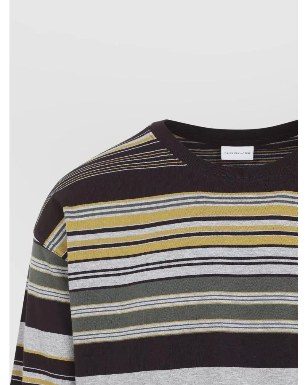 Dries Van Noten Gray Cotton Striped Relaxed-Fit Long-Sleeve T-Shirt for men