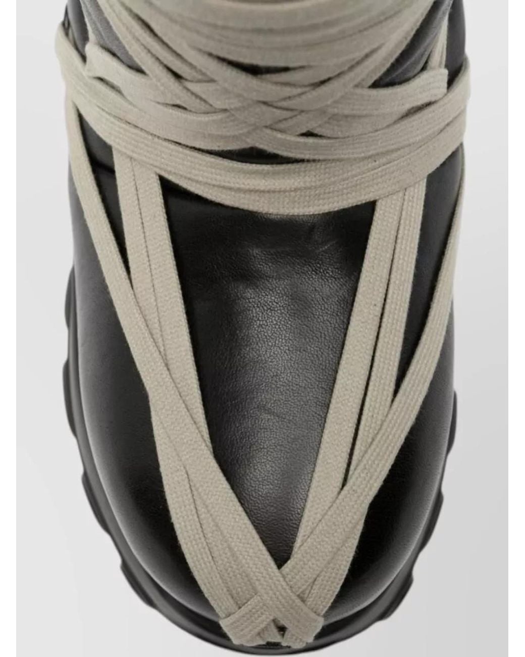 Rick Owens Black Leather Knee-High Lace-Up Platform Boots