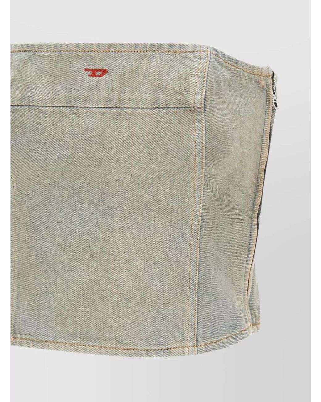 DIESEL Gray Denim Embroidered Logo Cropped Bandeau Top