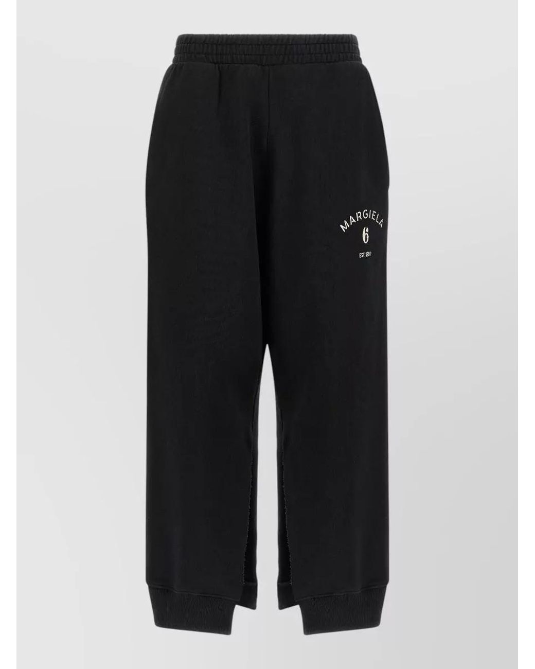 MM6 by Maison Margiela Black Logo Print Cotton Split Sweatpants