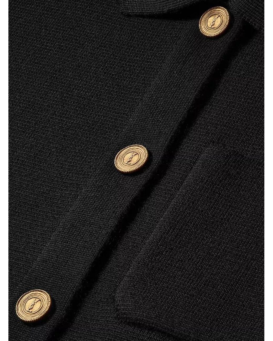 Saint Laurent Black Cropped Wool Polo Cardigan