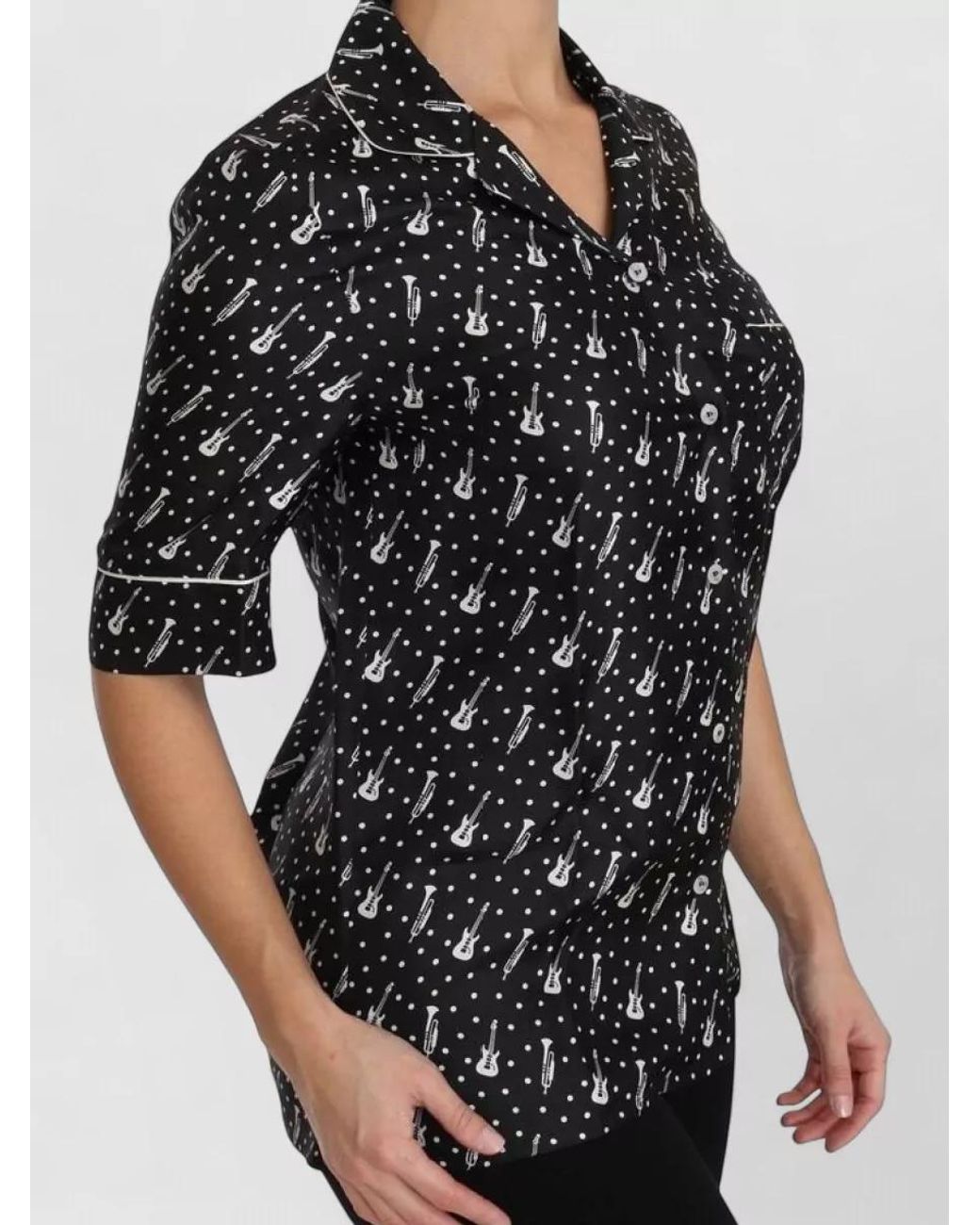 Dolce & Gabbana Black Silk Printed Short-Sleeve Pyjama Shirt