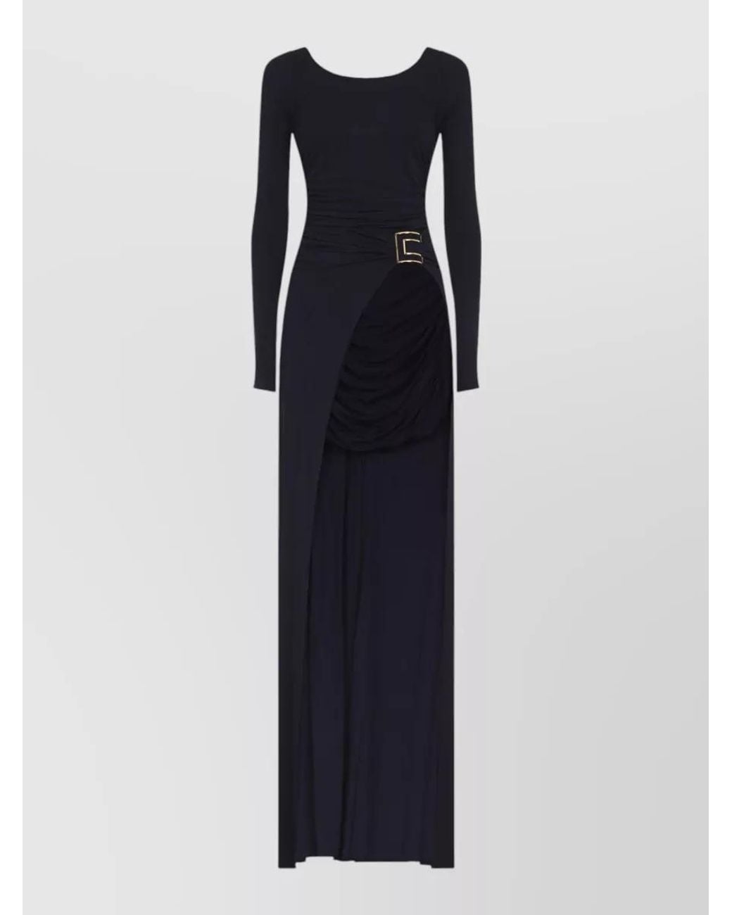 Elisabetta Franchi Blue Printed Draped Maxi Dress