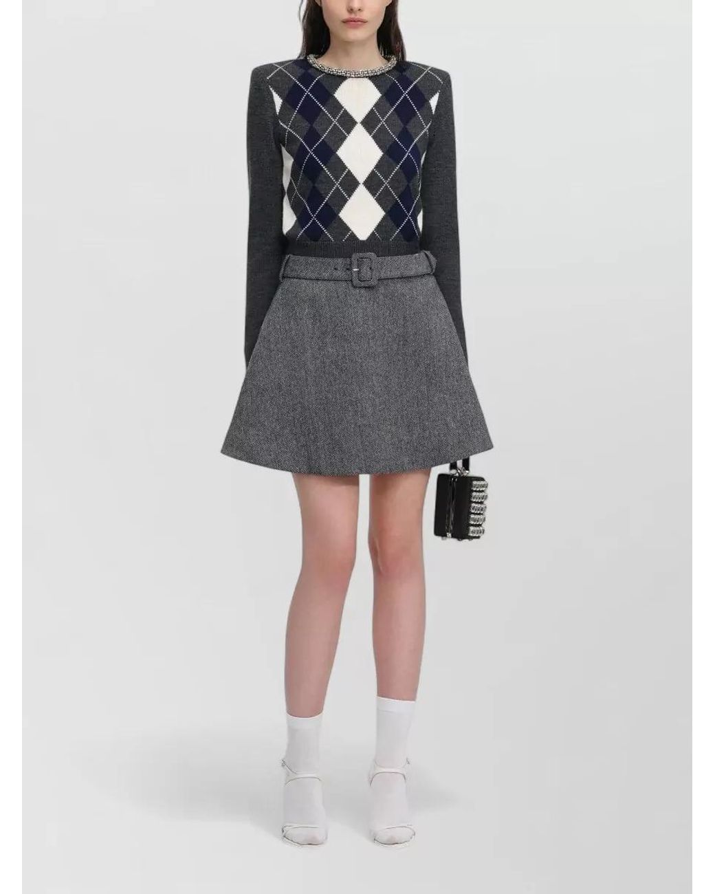 Self-Portrait Multicolor Wool Argyle Crystal-Trim Knit Jumper