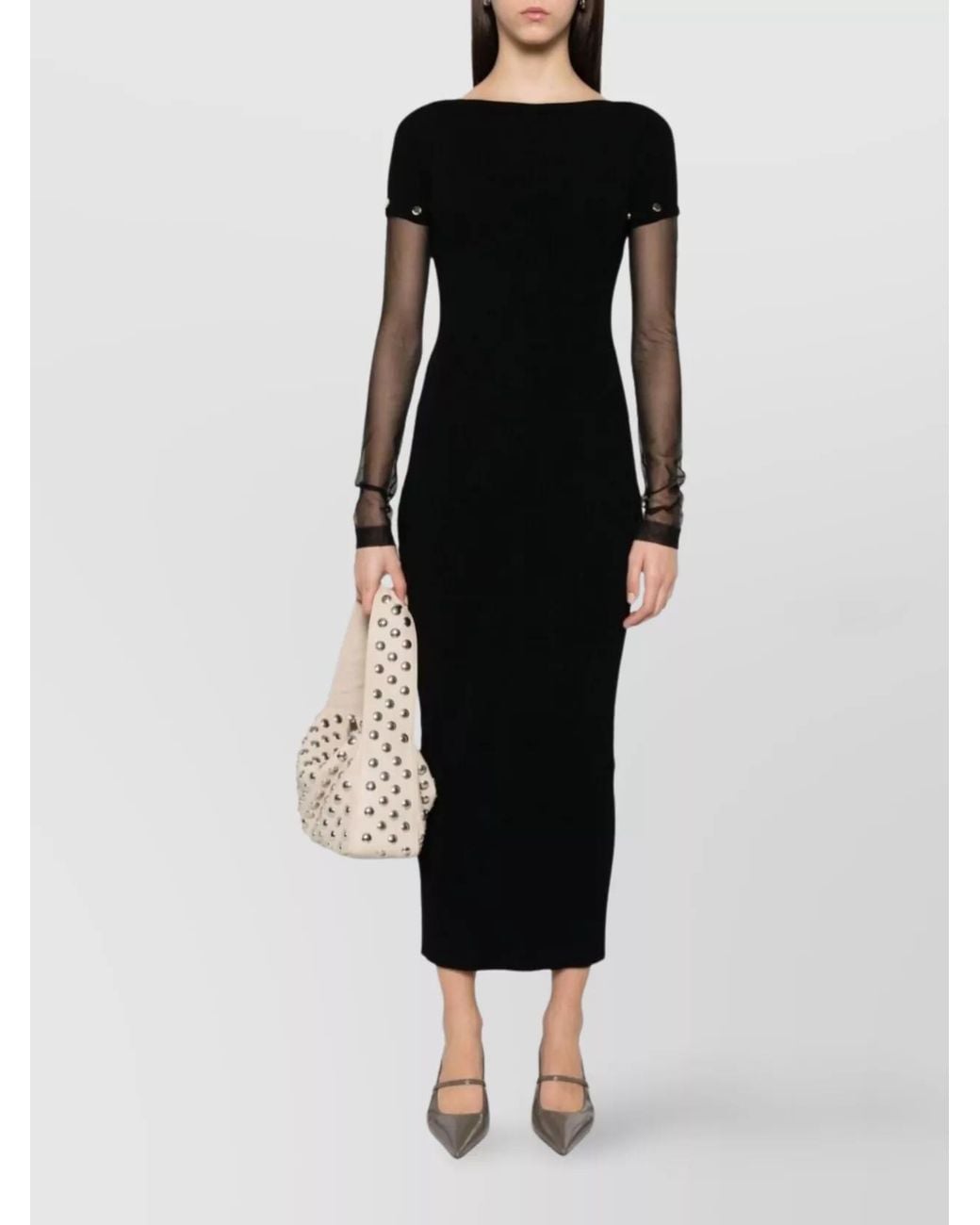 Sportmax Black Knitted Boat Neck Short Sleeve Midi Dress