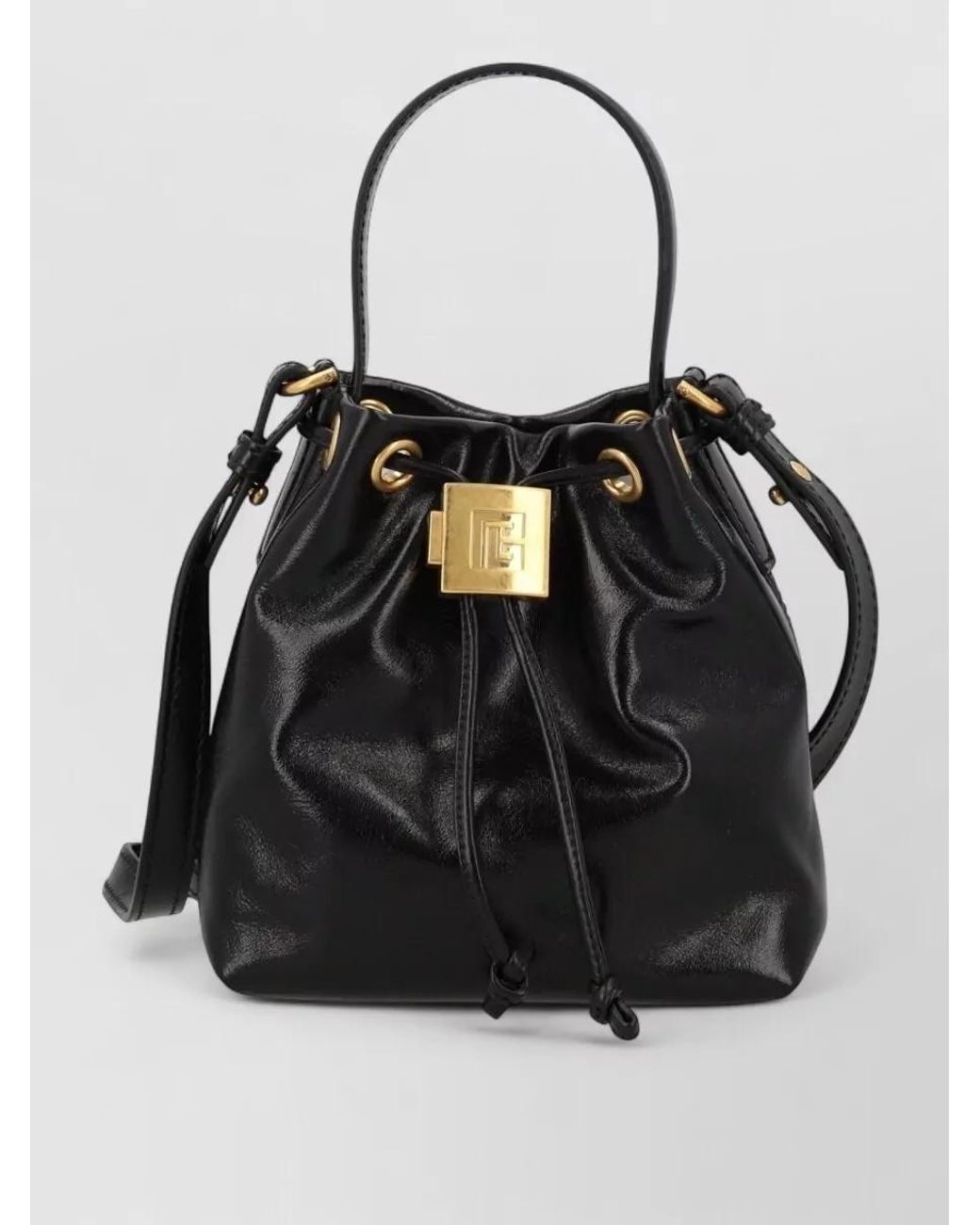 Balmain Black Pulse Mini Leather Bucket Bag