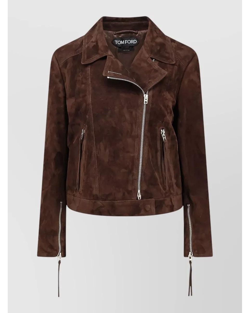 Tom Ford Brown Suede Leather Asymmetric Zip Biker Jacket