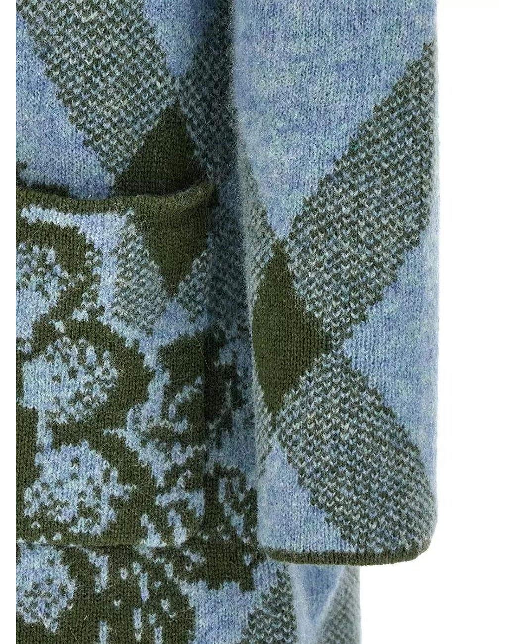 Dries Van Noten Blue Wool Alpaca Oversized Knee-Length Shawl-Collar Patterned Cardigan for men