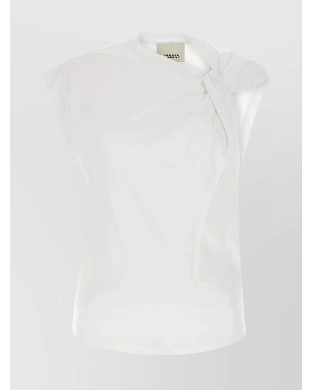 Isabel Marant White Organic Cotton Ribbed Crew-Neck Knot-Detail Asymmetric Sleeveless Top