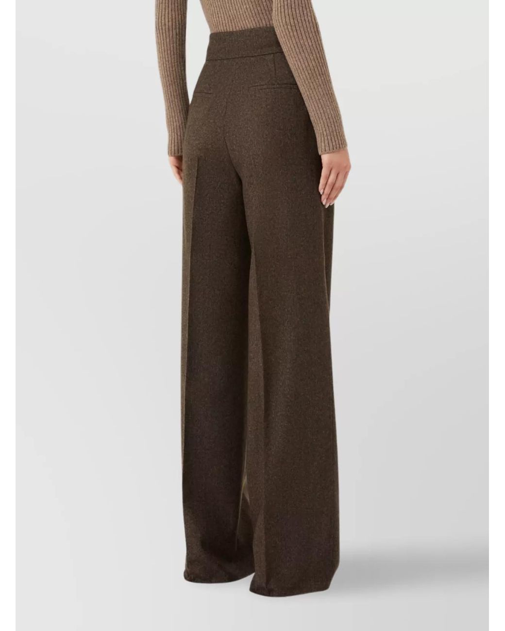 Max Mara Brown Virgin Wool High-Rise Wide-Leg Trousers