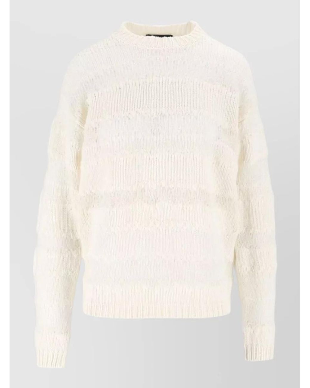 Fabiana Filippi White Cashmere Silk Wool Striped Sequin-Embellished Ribbed Crew-Neck Long-Sleeve Sweater