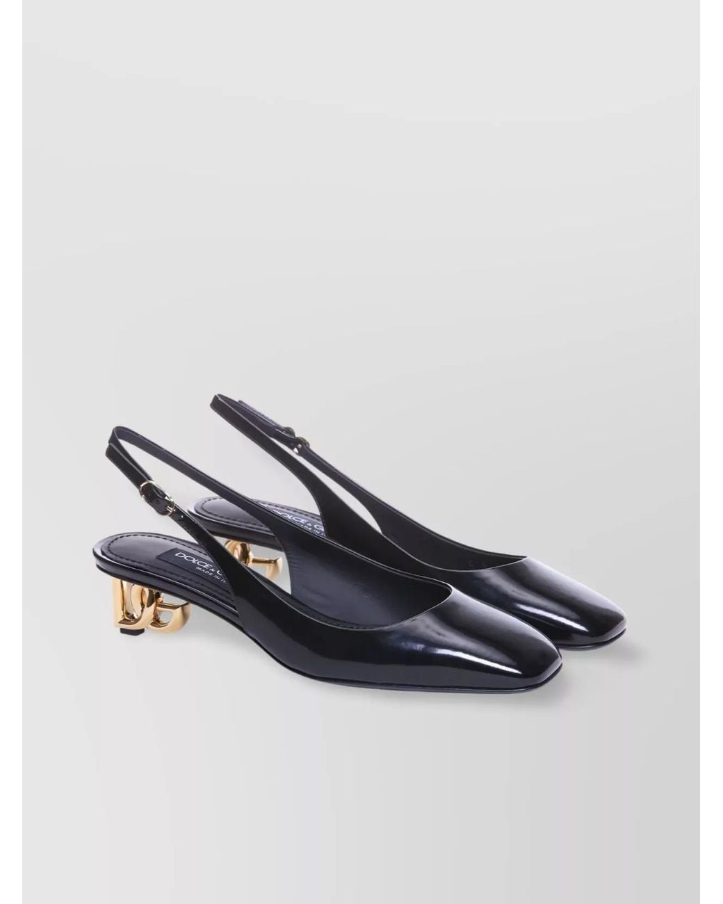 Dolce & Gabbana Black Patent Leather Logo-Heel Slingback Pumps