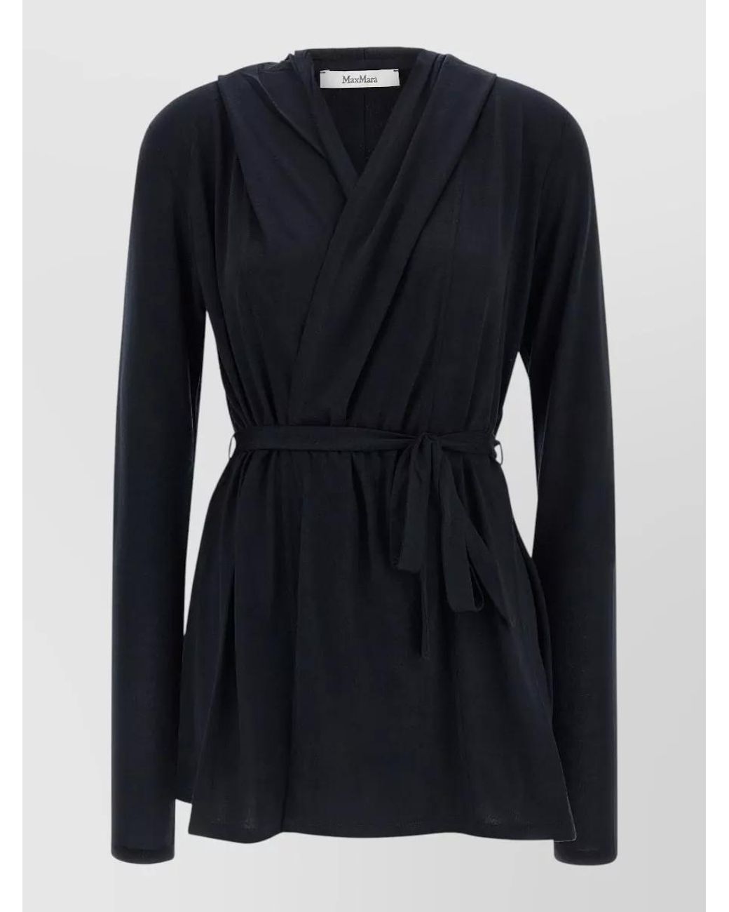 Max Mara Blue Silk Hooded Long-Sleeve Belted Cardigan