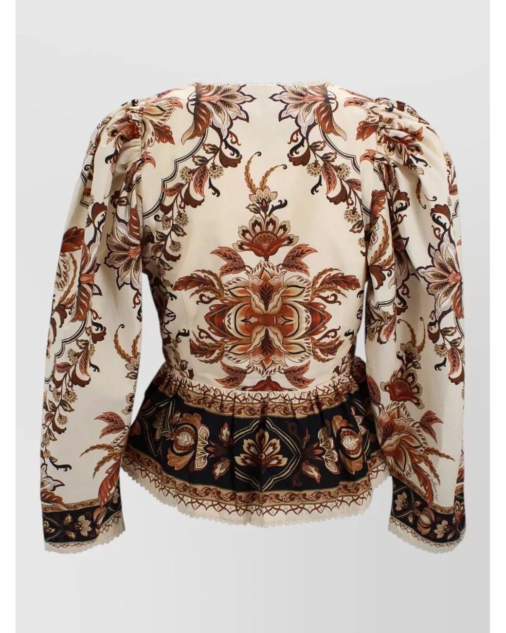 Farm Rio Brown Floral Lace-Trim V-Neck Blouse