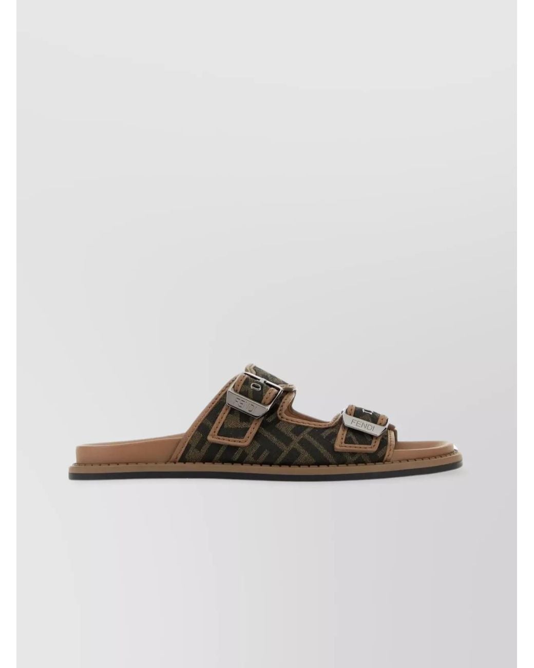Fendi Black Leather Ff Logo-Print Sandals for men