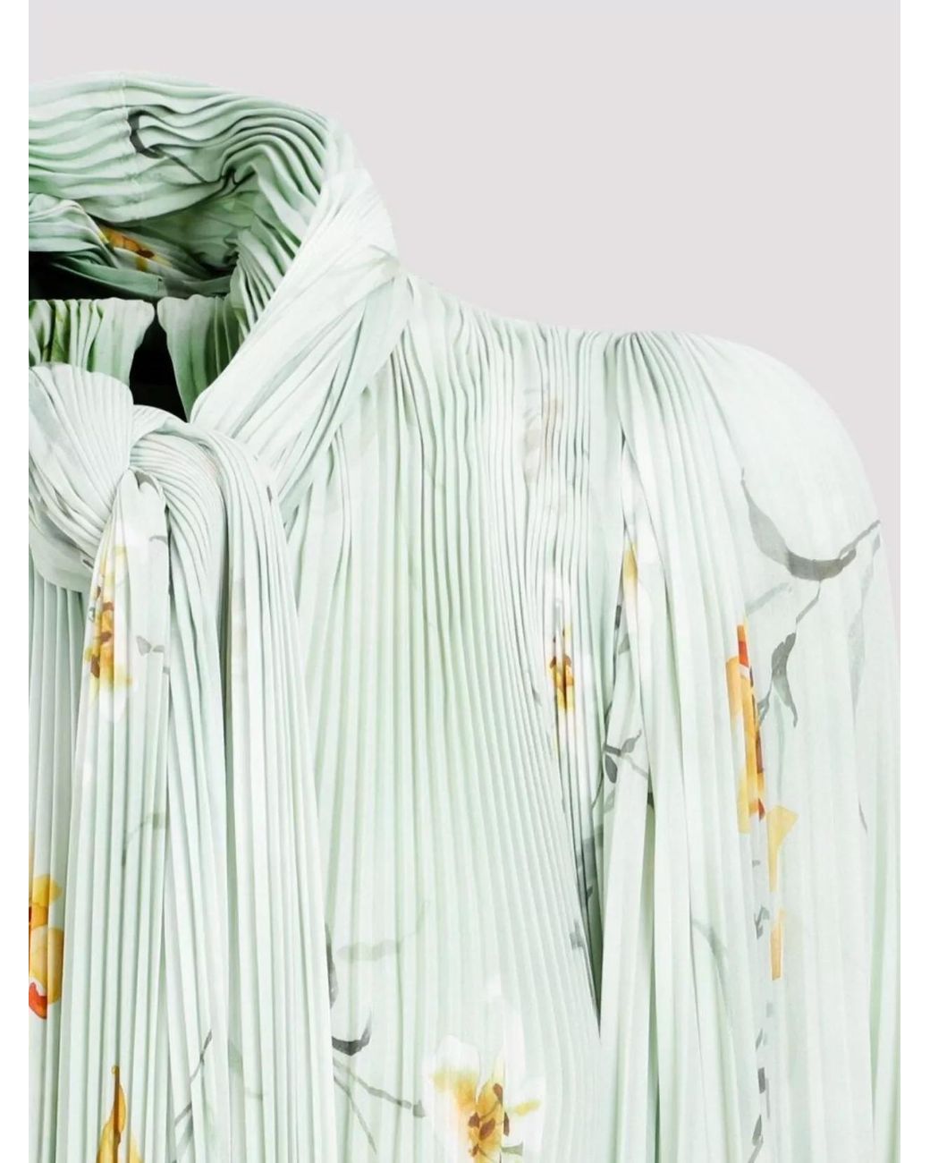 Balenciaga Green Floral-Print Pleated Asymmetric Blouse