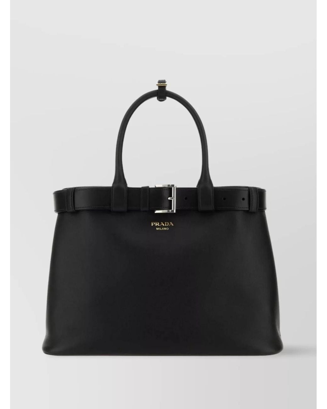 Prada Black Buckle Leather Large Shoulder Bag