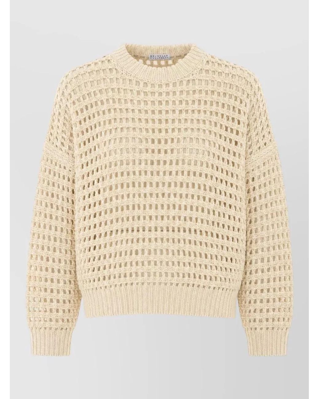 Brunello Cucinelli Natural Sequin-Embellished Open-Knit Wool-Silk Sweater