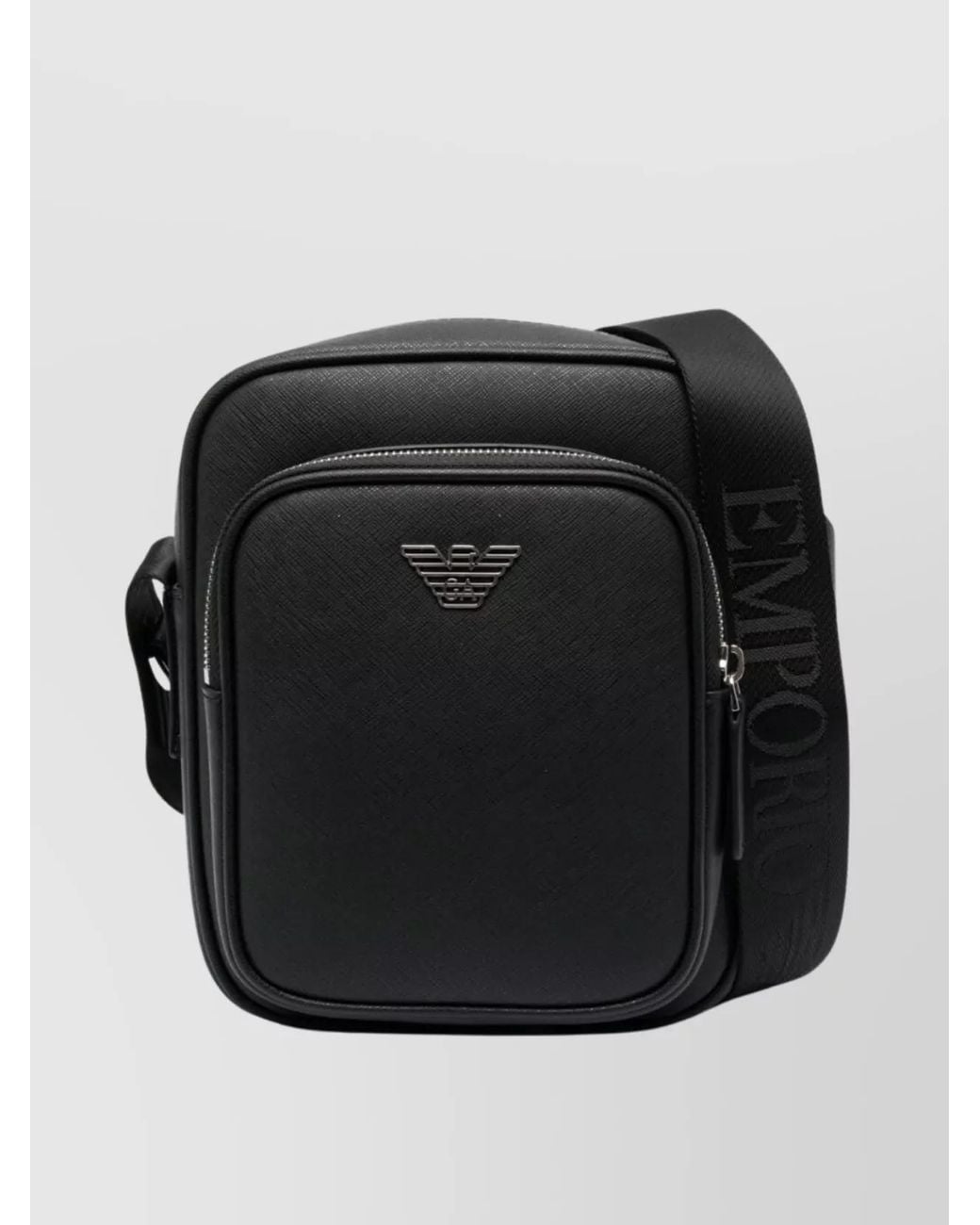 Emporio Armani Black Leather Logo-Plaque Crossbody Bag for men