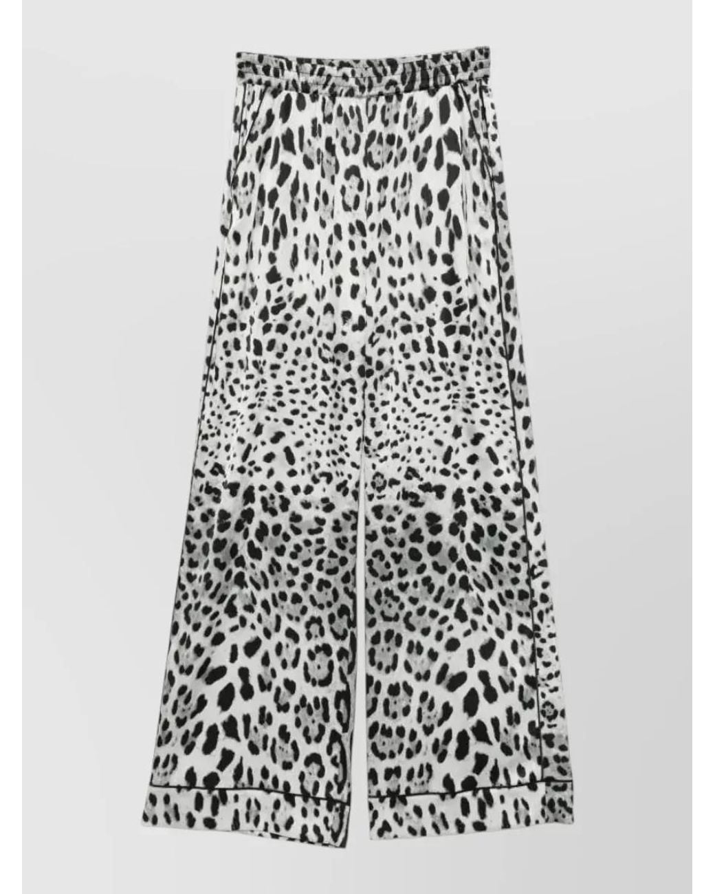 Dolce & Gabbana White Silk Leopard-Print Wide-Leg Palazzo Trousers