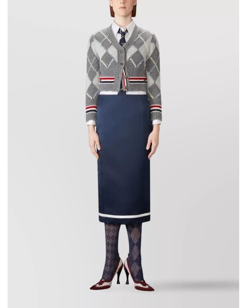 Thom Browne Gray Wool Argyle Chunky-Knit Cropped V-Neck Cardigan