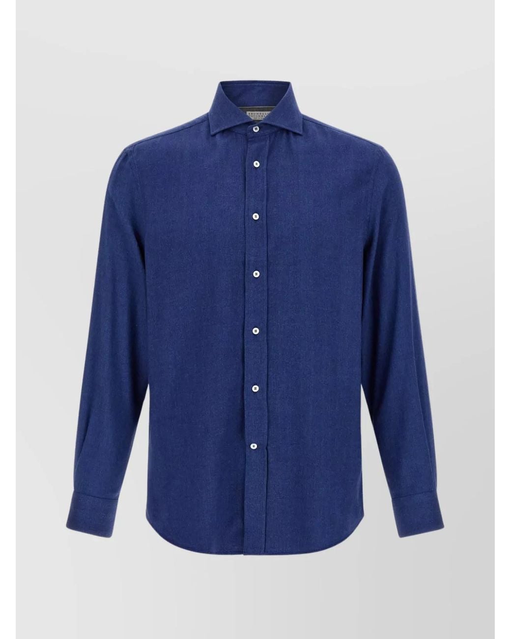 Brunello Cucinelli Blue Herringbone Cotton Blend Shirt for men