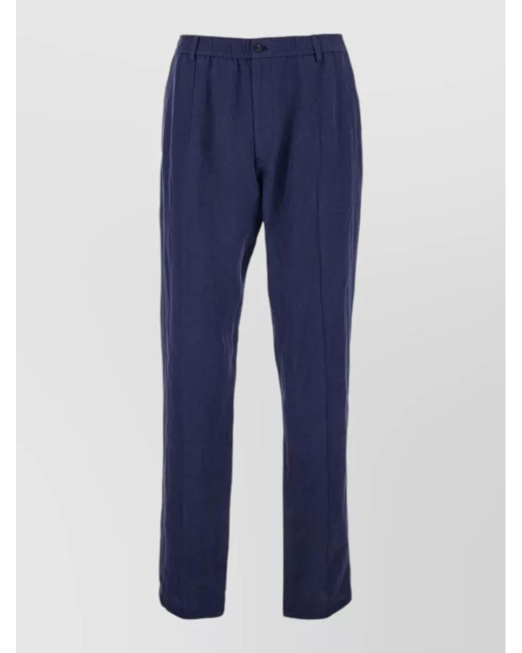 Emporio Armani Blue Linen Straight-Leg Trousers for men