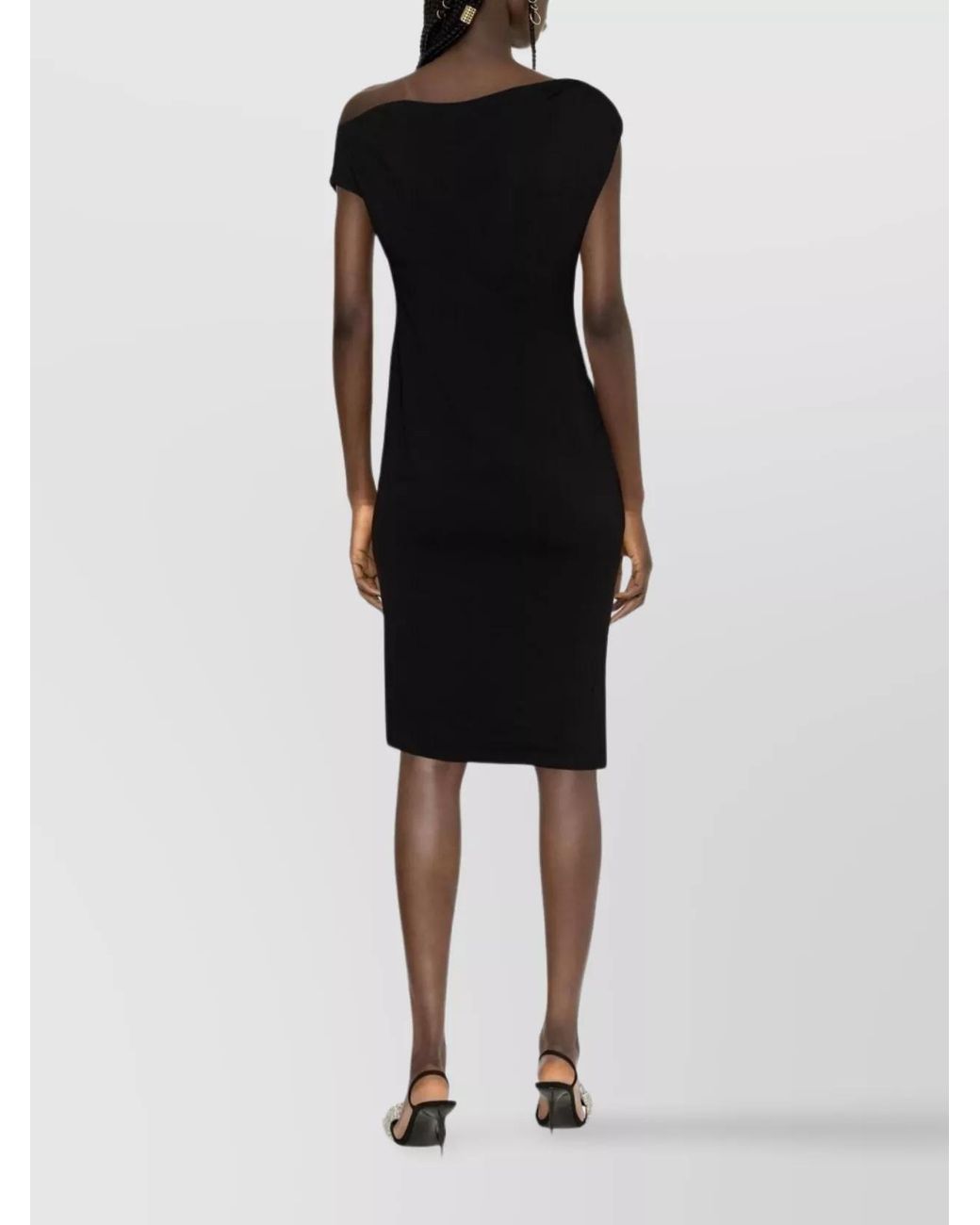 Alexandre Vauthier Black Draped One-Shoulder Short-Sleeve Midi Dress