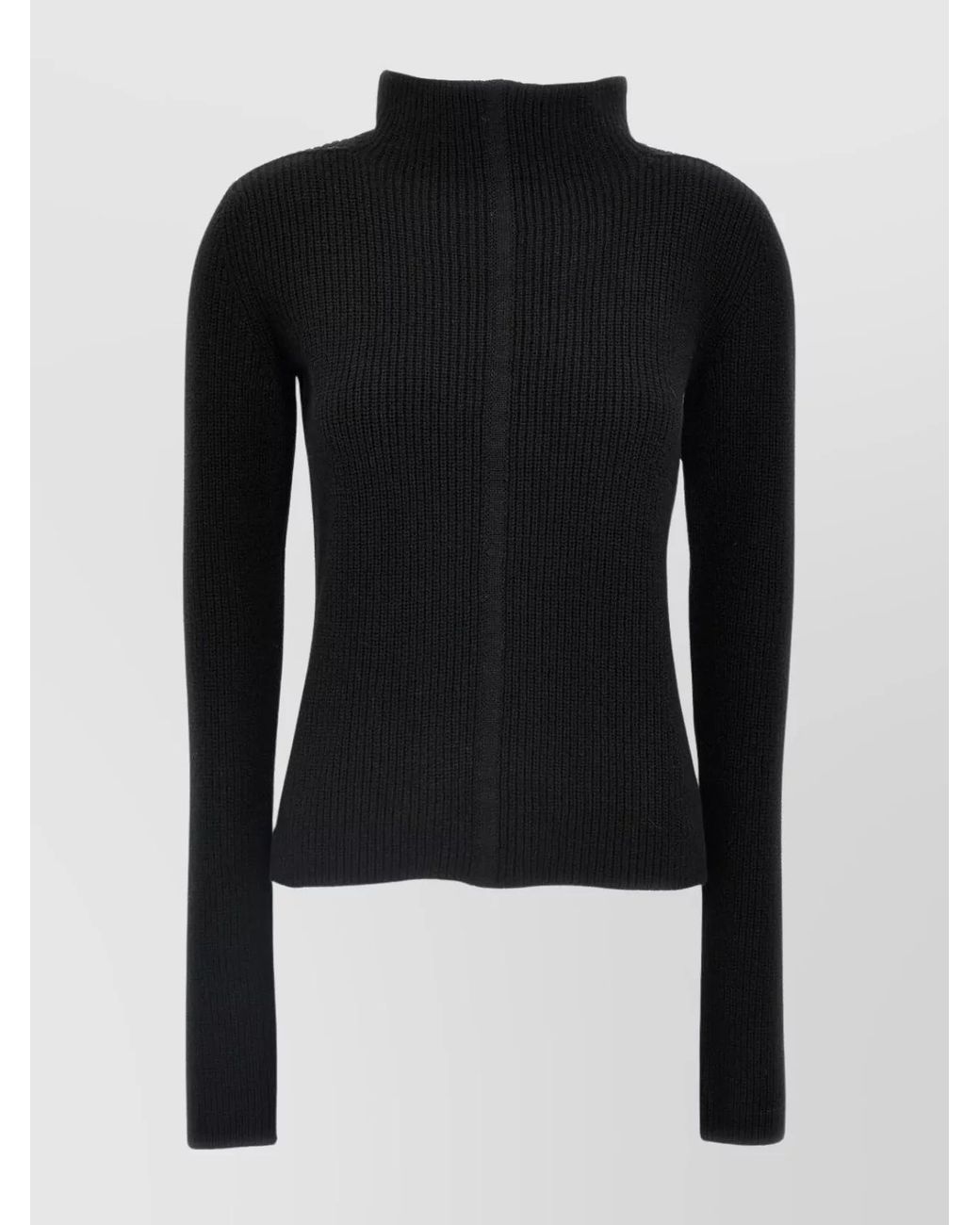 Rick Owens Black Ribbed Cashmere Mock Neck Cutout Jumper