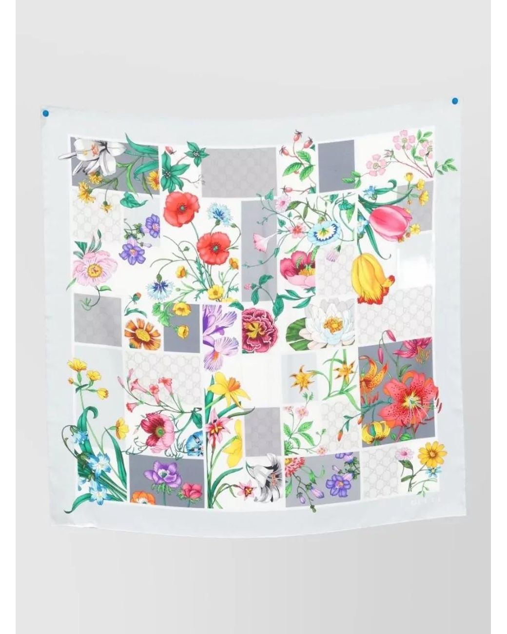 Gucci Gray Silk Floral-Print Square Scarf