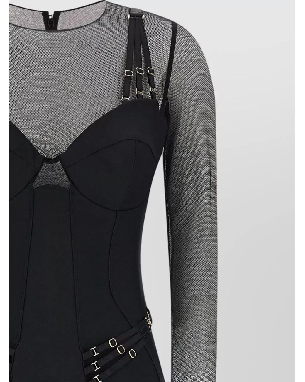 Elisabetta Franchi Black Mesh Panel Long-Sleeve Jersey Jumpsuit
