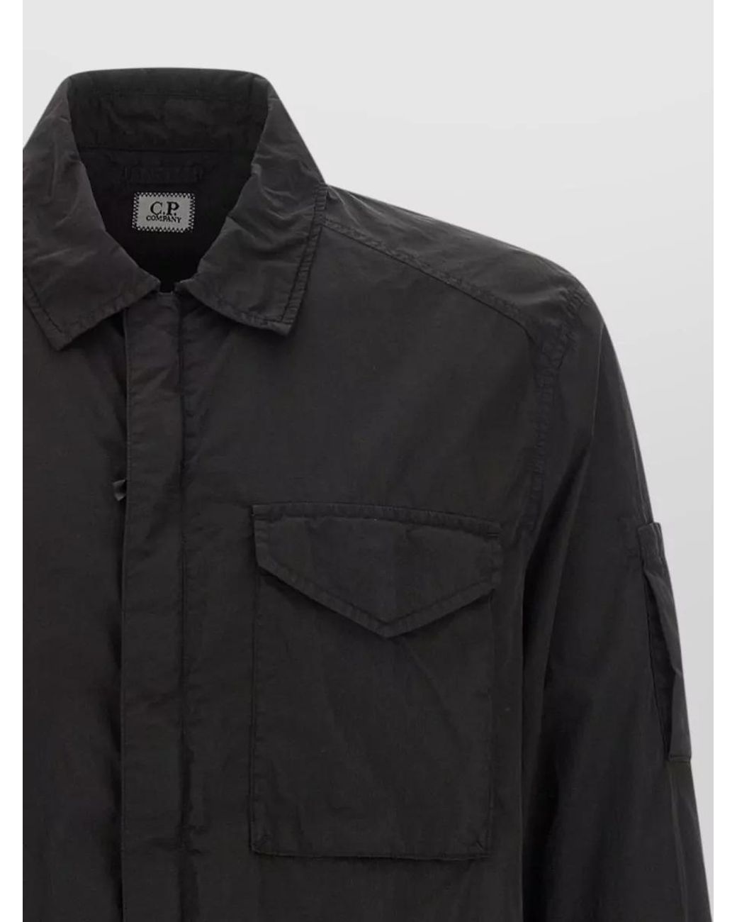 C P Company Black Nylon Zip Overshirt for men