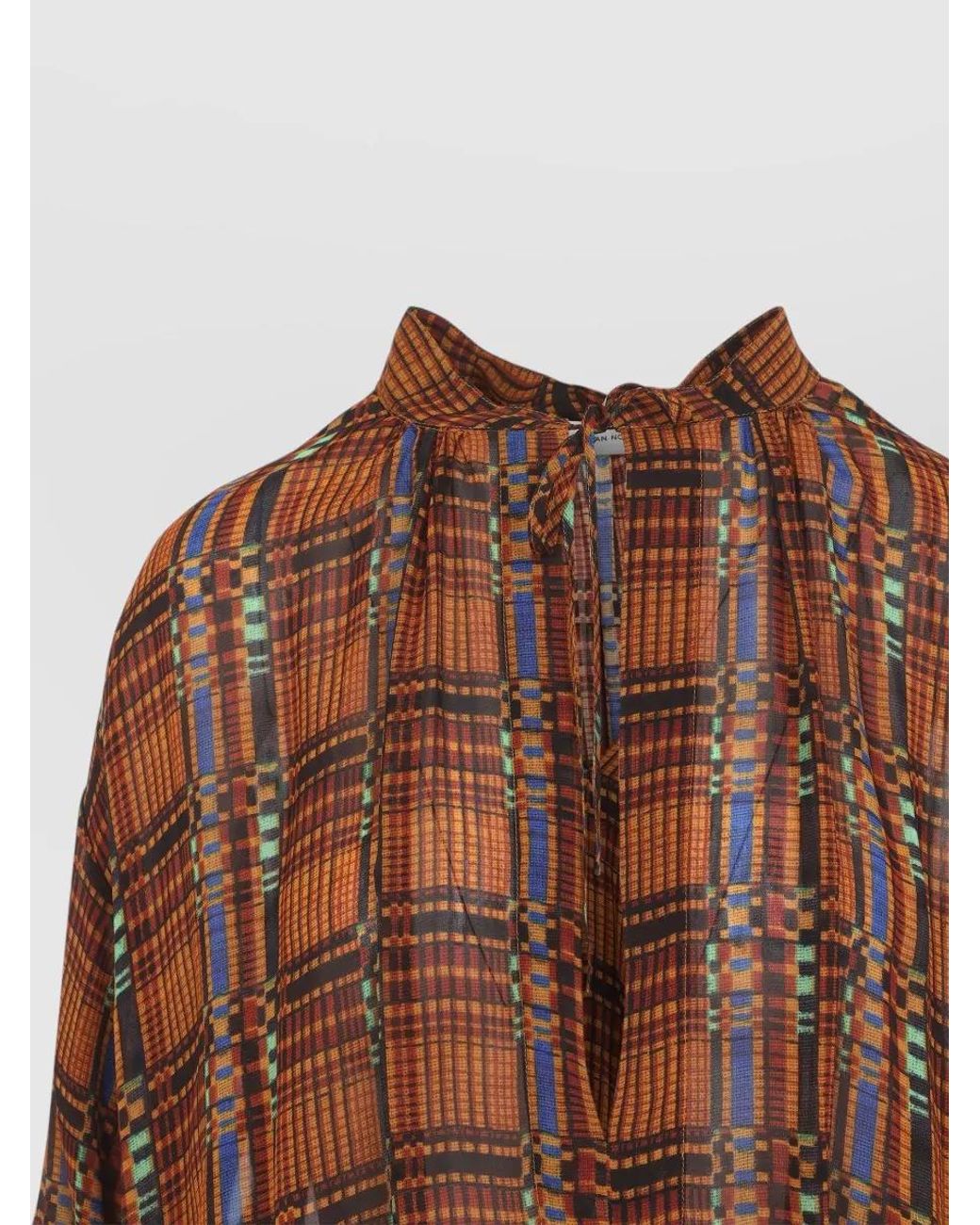 Dries Van Noten Brown Printed Gathered Long-Sleeve Midi Dress