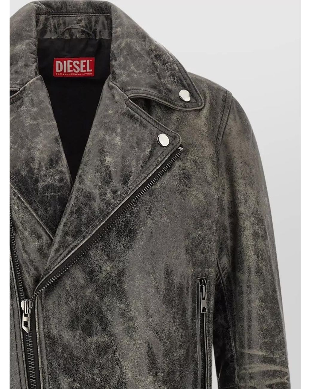 DIESEL Black Leather Biker Jacket for men