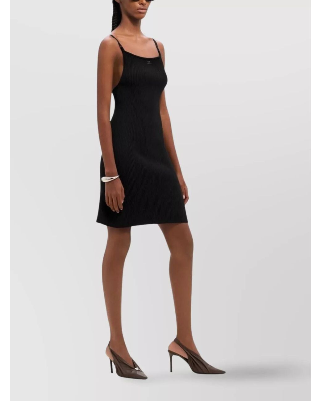 Courreges Black Ribbed Knit Square Neck Open Back Mini Dress