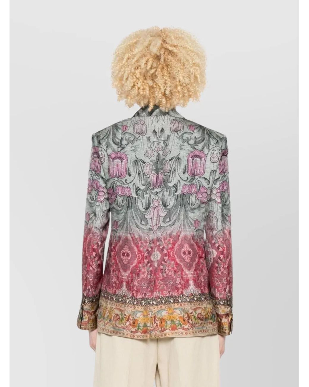 Pierre Louis Mascia Pink Silk Single-Breasted Floral-Print Blazer