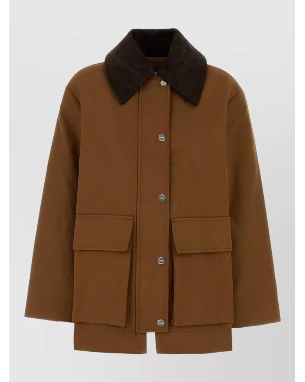 Ganni Brown Relaxed-Fit Twill Single-Breasted Coat