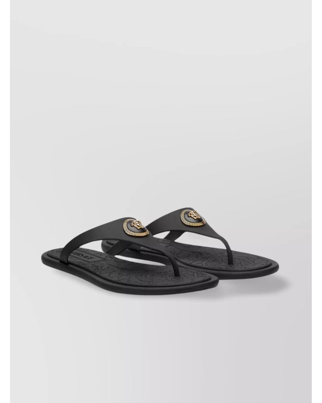 Versace Black Rubber Thong Slides