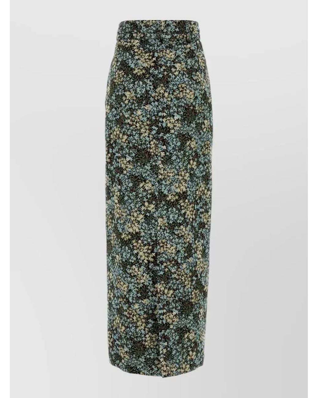 Dries Van Noten Green Embroidered Canvas Fitted Skirt