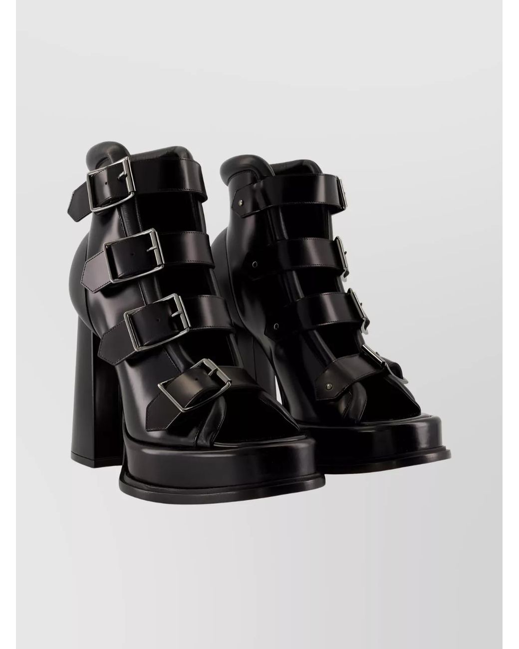 McQueen Black Leather Ankle-Strap Square-Toe Pumps