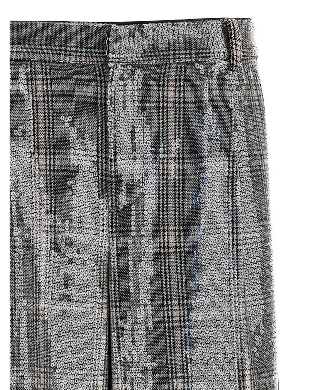 retroféte Gray Sequin-Embellished Checked Wide-Leg Trousers