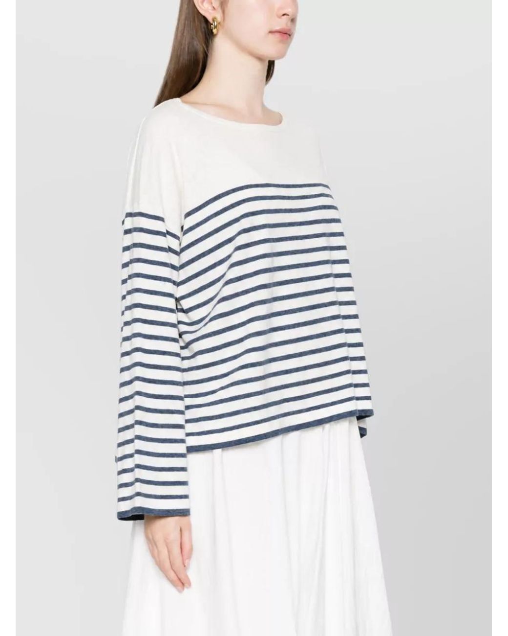 C.t. Plage Metallic Striped Boat Neck Long Sleeve Cotton Cashmere Sweater
