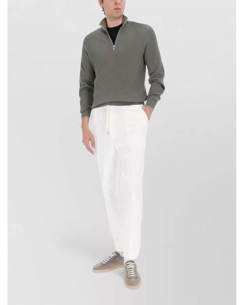 Brunello Cucinelli Gray Cotton Zip Polo Shirt for men