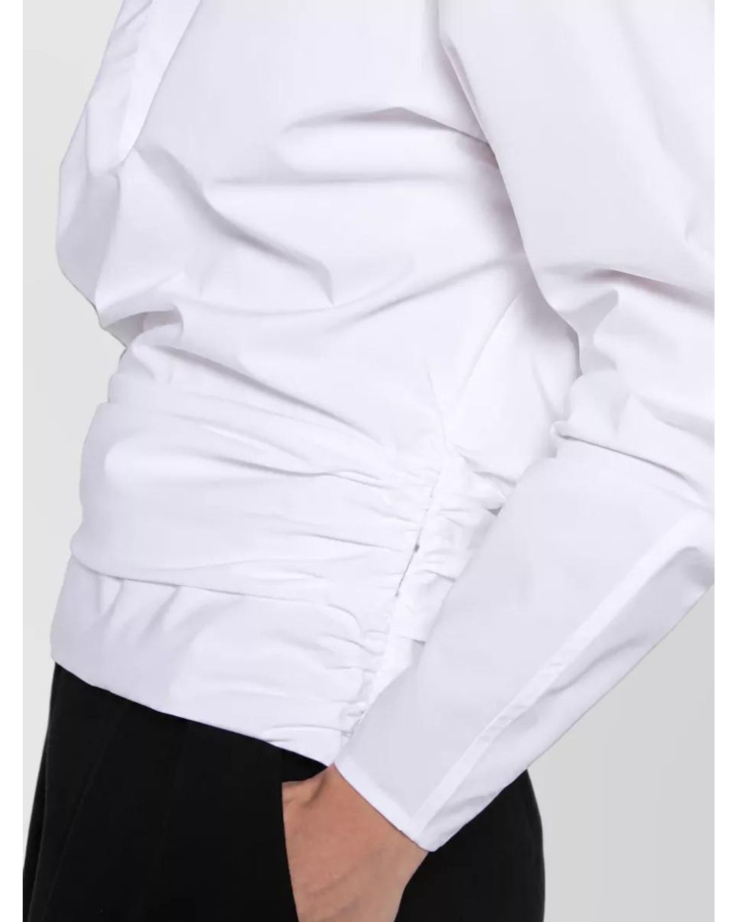 Jacquemus White Cotton V-Neck Ruffled Wrap Blouse