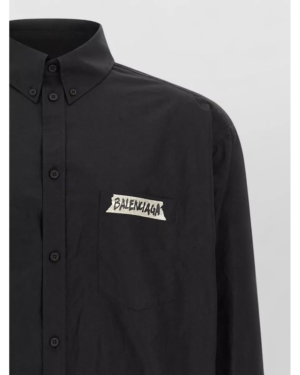 Balenciaga Black Cotton Masking Tape Printed Long Sleeve Oversized Shirt for men
