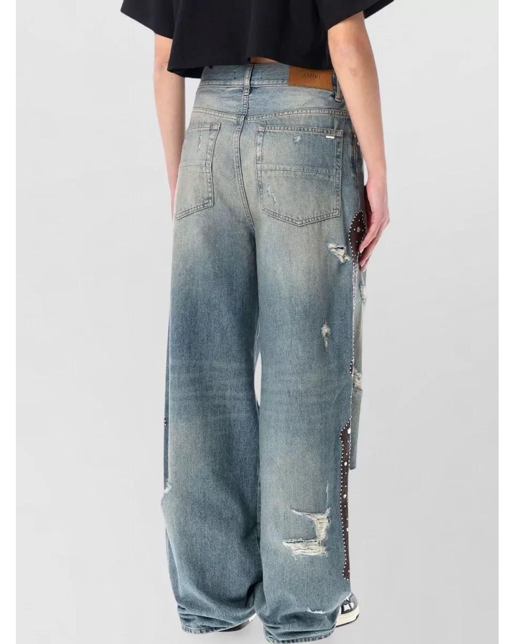 Amiri Blue Studded Wide-Leg Denim Jeans